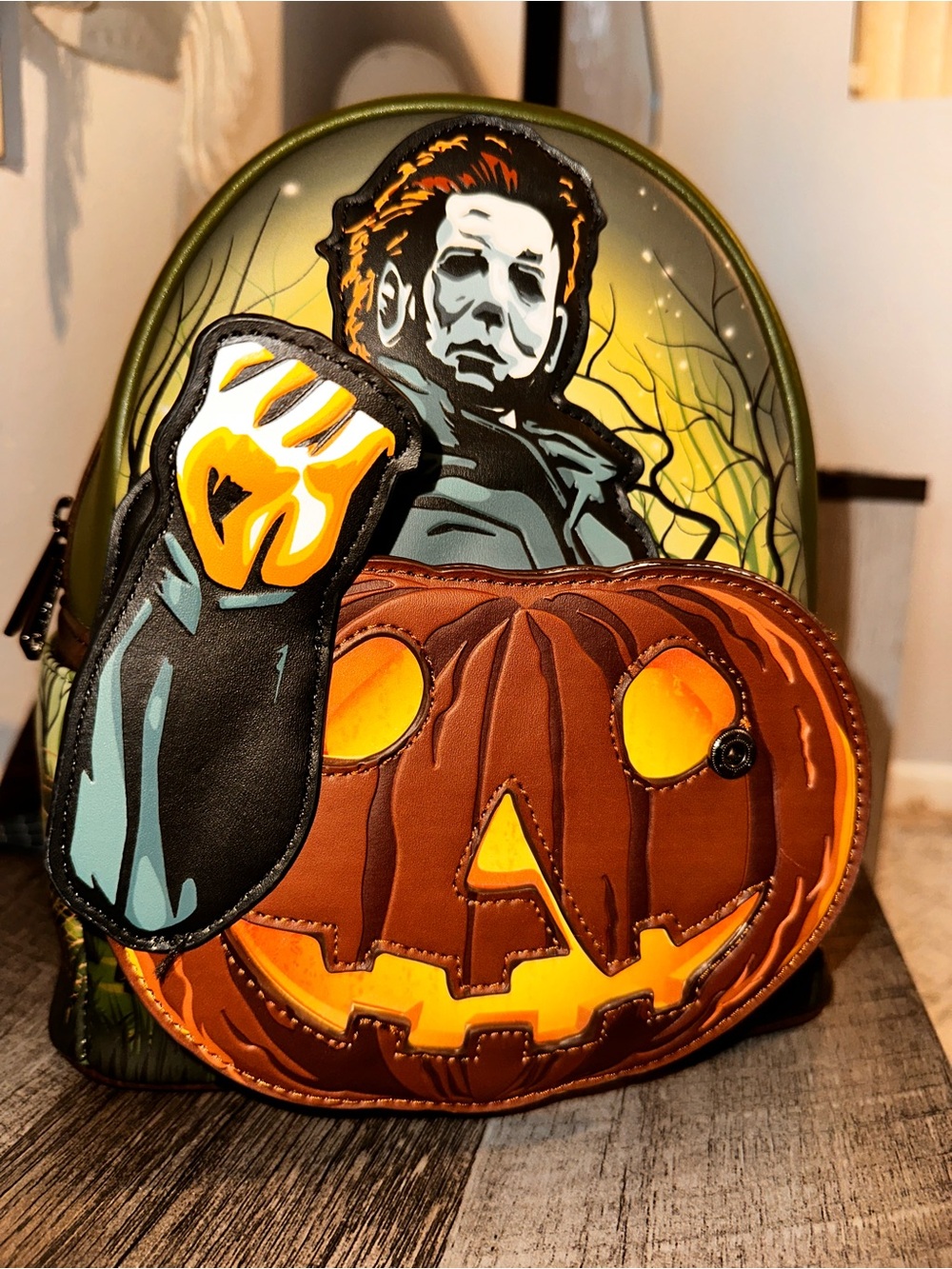 Loungefly Michael Myers Pumpkin Mini Backpack - Green, Brown, Orange, Black